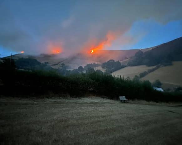 This dramatic image shows the fire and huge amounts of smoke at the Glascwm blaze.