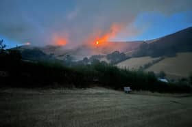 This dramatic image shows the fire and huge amounts of smoke at the Glascwm blaze.