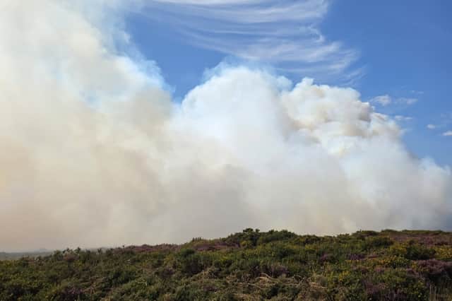 Smoke blankets the hillside at Glascwm as fire crews continue to fight the blaze.