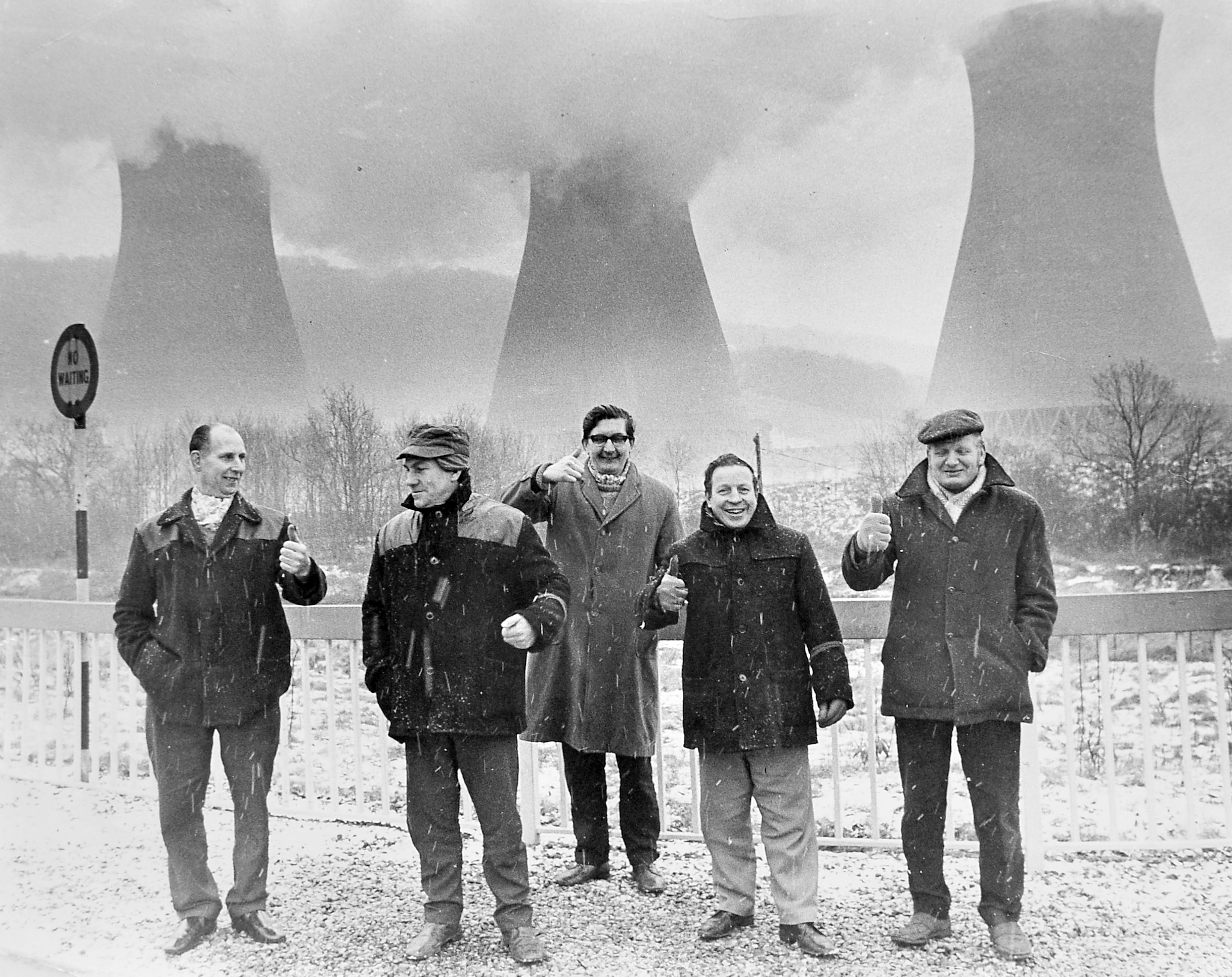 PICTURE FROM THE PAST: Shropshire miners stand in falling snow as they picket outside Ironbridge Power Station on February 1, 1972. The men, from Granville Colliery and members of the National Union of Mineworkers, were described as cheerful and hopeful despite the wintry conditions. Second from right is NUM official Herbie Hirst. Do you remember the miners' pickets at Ironbridge, or recognise anyone else in this picture?  