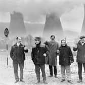 PICTURE FROM THE PAST: Shropshire miners stand in falling snow as they picket outside Ironbridge Power Station on February 1, 1972. The men, from Granville Colliery and members of the National Union of Mineworkers, were described as cheerful and hopeful despite the wintry conditions. Second from right is NUM official Herbie Hirst. Do you remember the miners' pickets at Ironbridge, or recognise anyone else in this picture?  