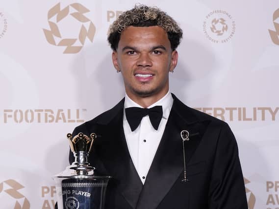 Nico O’Reilly with his PFA young player of the year award for 2026