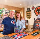 Owners Rich and Tina Hibbs in their Pub Shed of the Year 2026 Winner Bar Hibby's in Staffordshire.  