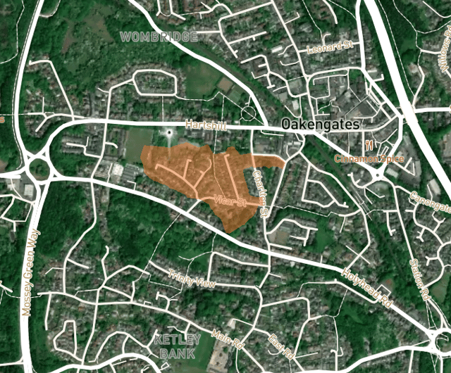 An image of the postcodes affected by the Telford power cut