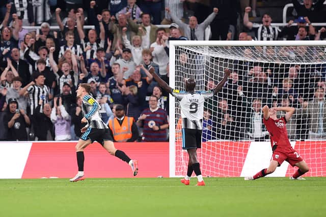 Harvey Barnes, left, wheels away after dispatching the winner much to the agony of Albion defenders.