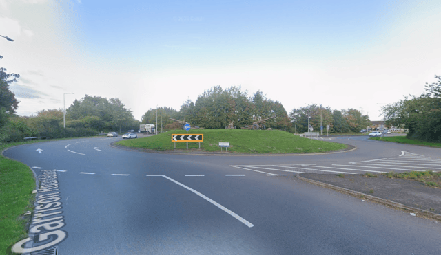 The A518 New Trench Road at (Garrison Roundabout)
