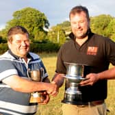 Richard Harris, winner of the Farmer's class and Richard Jones, winner of the best dog in local parishes. Dave Latham