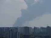 Smoke rises over the city center after a Russian attack on Kyiv