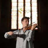 Shropshire violinist Conor Gricmanis at St Alkmund’s Church, Shrewsbury
