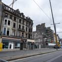 View of a fire-damaged building on Princes Street