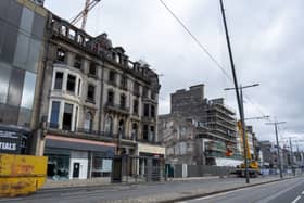 View of a fire-damaged building on Princes Street