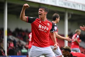 Walsall defender Harrison Burke celebrating his goal against Accrington Stanley last month.