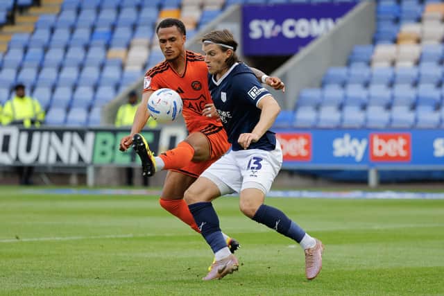 Striker Josh Davison in action against Salford City