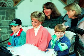 The Princess of Wales and her two sons, Princess William and Prince Harry in Austria in 1993