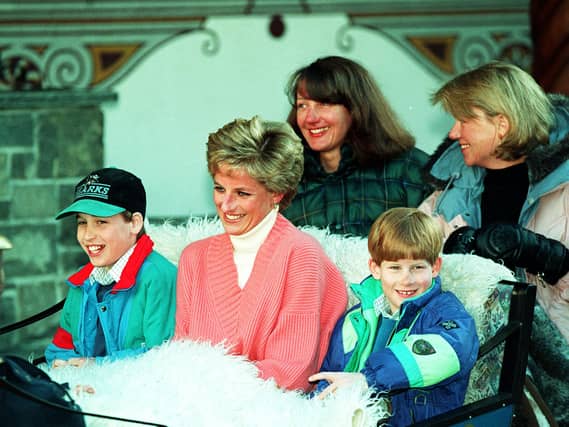 The Princess of Wales and her two sons, Princess William and Prince Harry in Austria in 1993