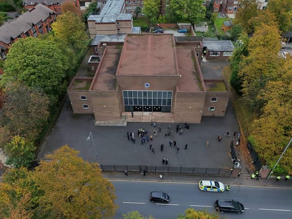 An aerial view of the Heaton Park Hebrew Synagogue in Crumpsall, Manchester