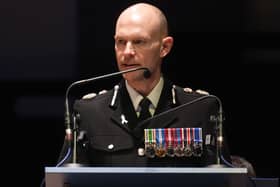 Thames Valley Police Chief, Constable Jason Hogg, makes a speech during an memorial event at Reading Town Hall ahead of an unveiling of a specially commissioned memorial stone in Reading, dedicated to the memory of Police Constable Andrew Harper of Thames Valley Police