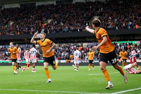 Jordan James celebrates scoring his first Wolves goal (Photo by Brett Patzke - WWFC/Wolves via Getty Images)