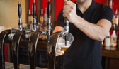 Barman pulling a pint stock image
