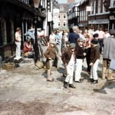 Extras in Butcher Row during the filming of The Pickwick Papers