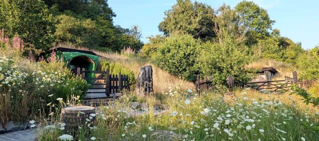 The couple built the adult-only hobbit homes at their 24-acre site near Tregaron. Photo: Coed Y Ddraig/SWNS