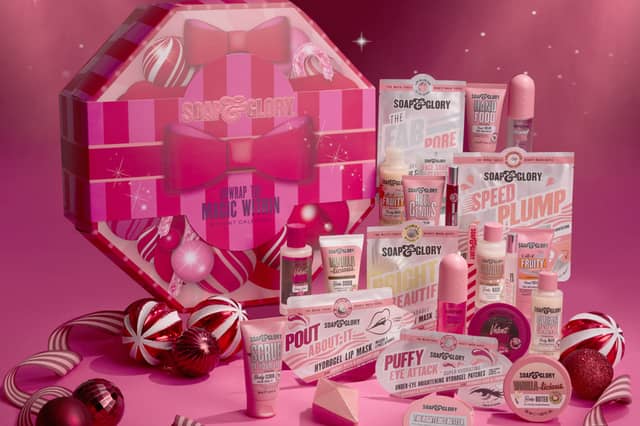 The Soap & Glory Unwrap The Magic Within 24 Piece Advent Calendar contains 24 beauty and pampering treats.