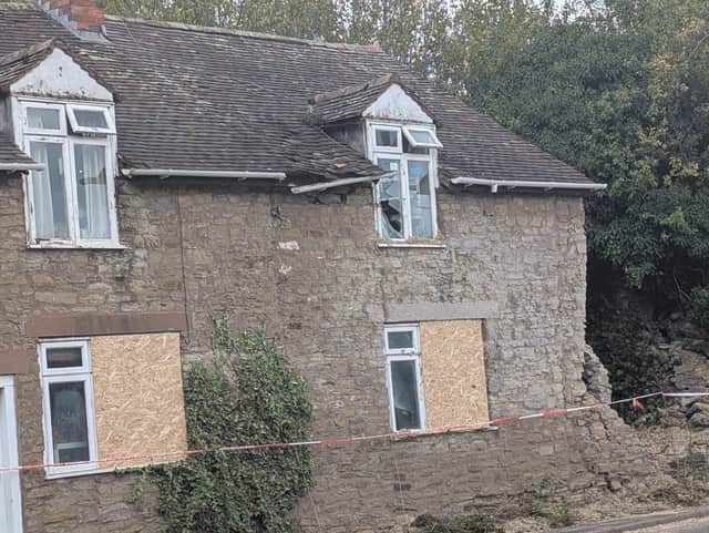 This image shows the damage done to the building as a result of the crash one day later