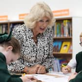 The Queen talks to local schoolchildren