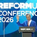 Nigel Farage on stage at the 2026 Reform party conference