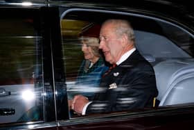 Charles and Camilla departing after a Sunday church service at Crathie Kirk, near Balmoral
