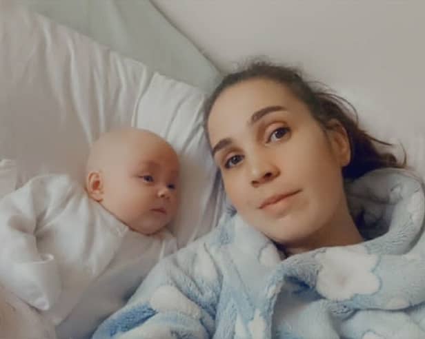 Natalie Chubb in hospital with baby Brooke. 