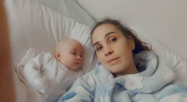 Natalie Chubb in hospital with baby Brooke.
