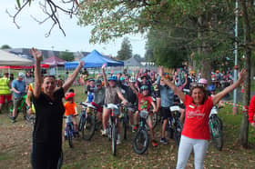 Anna and Dawn from Slimming World at the mass start for Builth Bike Bash