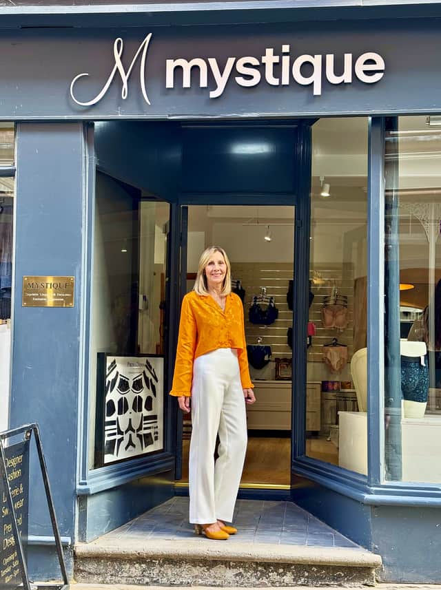 Mystique owner Debbie Carvell outside the store in Market Street, Shrewsbury