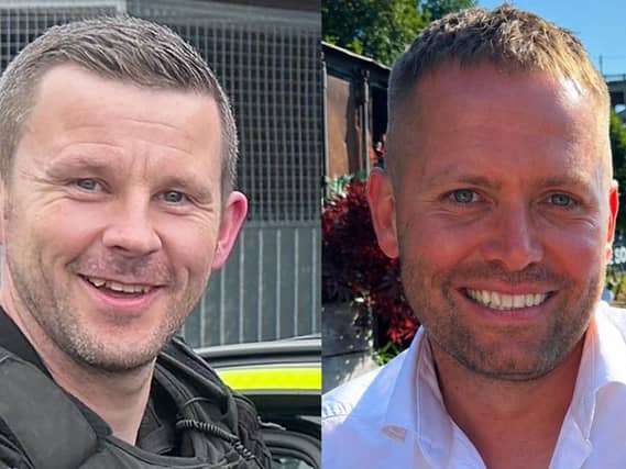Pc Tom Clough (left) and Pc Matthew Blades, who died when a car going in the wrong direction hit a police car on the A66 near Middlesbrough