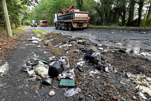 Police warned the surface of the road would likely be damaged by the fire