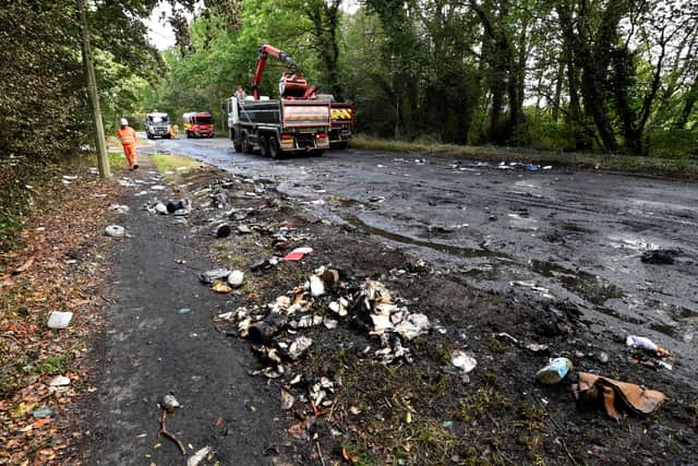 The scene of a lorry fire on the A460, Shareshill