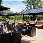 People sitting in a pub garden