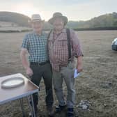 Winner of the National class was Mr E. L. Morgan (aka Butch) from Aberystwyth, pictured with Roy Jones, joint secretary with Jayne Jones of the Sheep Dog Trials and also Presidents of the 2026 Llanafan show.