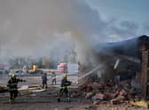 A petrol station on fire