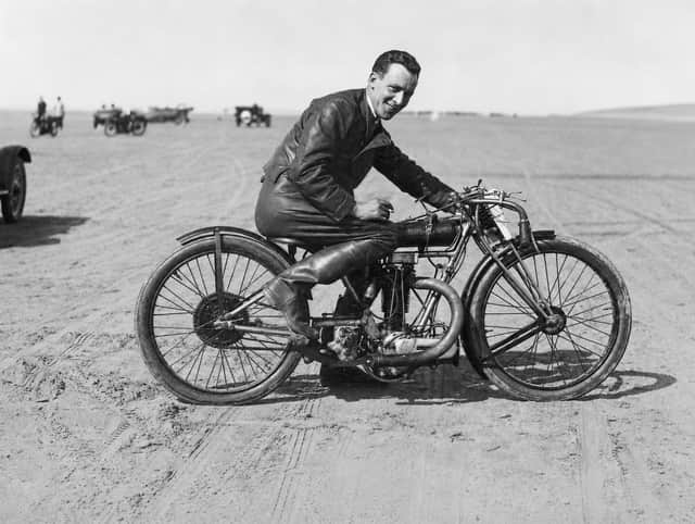 The Grindley motorcycle being raced on Southport Sands.
