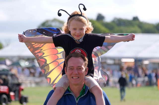 Pheobe Bloise, five, in her butterfly cape, was enjoying Kington Show with her dad Steven Bloise from Hereford.
