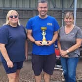 Ready for the final battle at Trench – Sian Skelton and (right) winner Sonya Lucas with Rob Burroughs
