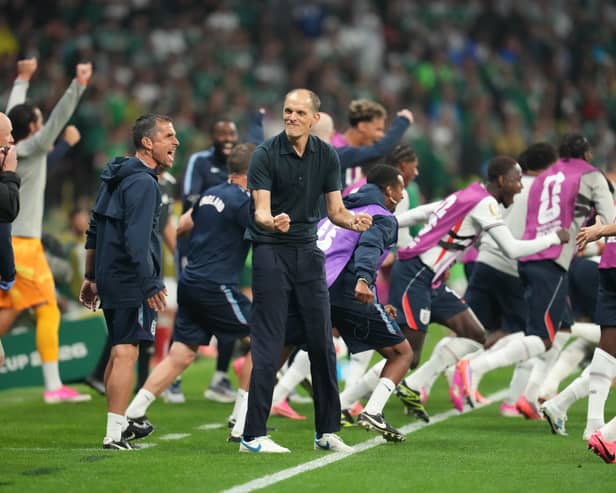 England head coach Thomas Tuchel celebrates after his side's World Cup victory over Mexico