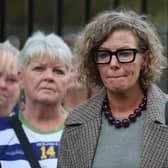 Fiona Donohoe outside Belfast Coroner’s Court at the inquest into the death of her son