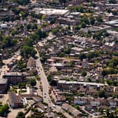 An aerial view of homes