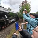 The Flying Scotsman makes a visit to Stourbridge Junction.  Dave Tuckley (blue coat) Jen Easthope in black coat, from Stourbridge.