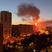Flames and smoke are seen rising from an oil refinery in Moscow