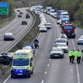 The A5 crash scene between Wellington and Shrewsbury on Monday morning (September 21)