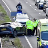 The scene of a major crash on the A5 towards Shrewsbury this morning which closed all lanes.